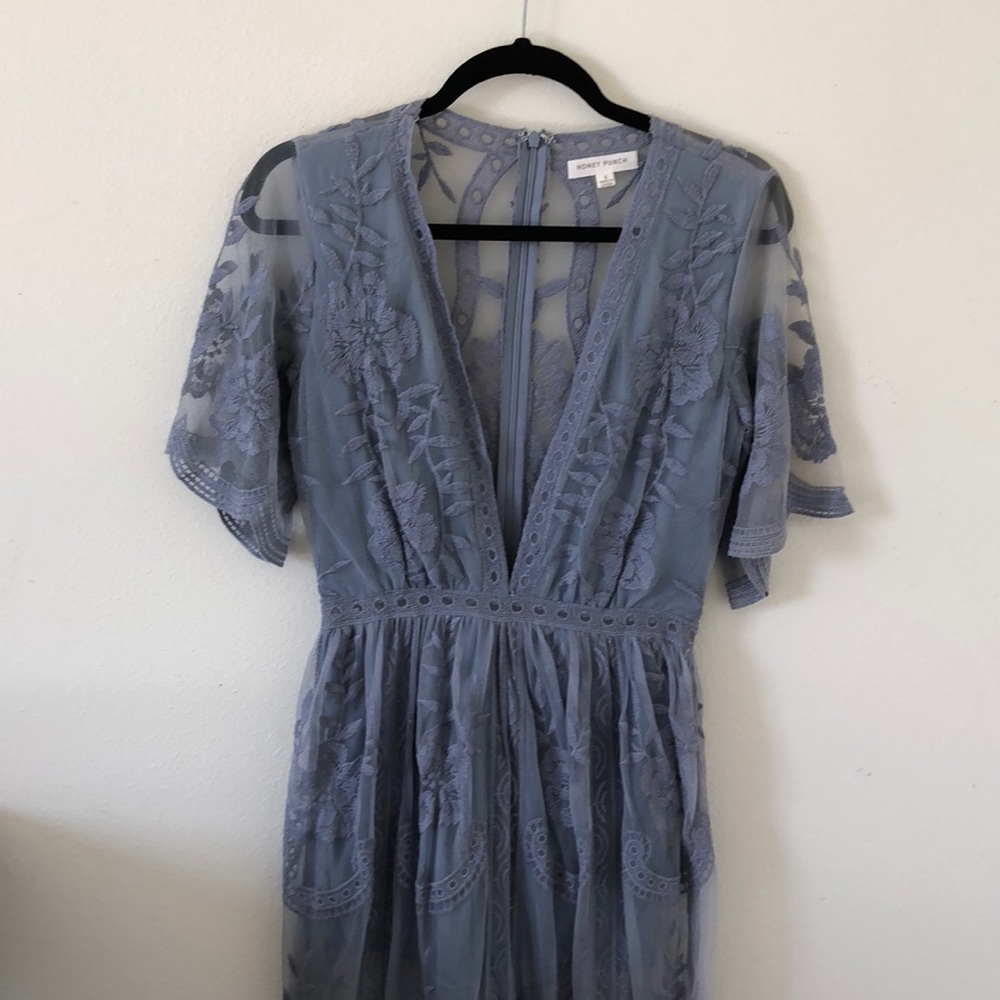 Long lace dress deep V-neck and shorts underneath